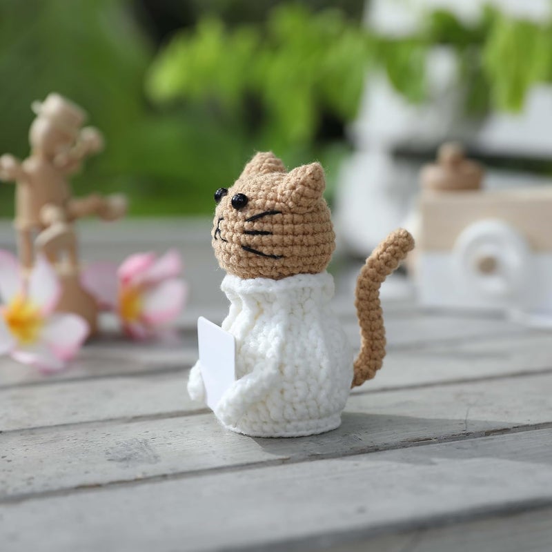 YOOJEE Positive Crochet Animals Cat – “You are Pawsome” Valentines Day Crochet Gift for Her Teens Women Adults Mom, Emotional Support Animal, Teacher Appreciation, Birthday Gift, Desk & Home Decor - Image 3